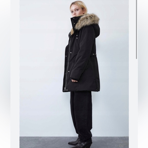 Zara Sorona DuPont thermal fill puffer coat parka jacket “NO faux fur” Black XS - Picture 4 of 16